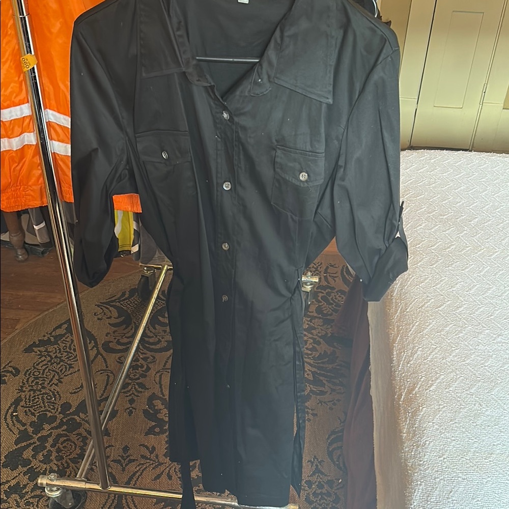 NY Collection Black Button-Up Shirt Dress – Tagged XL, Fits Small/Medium